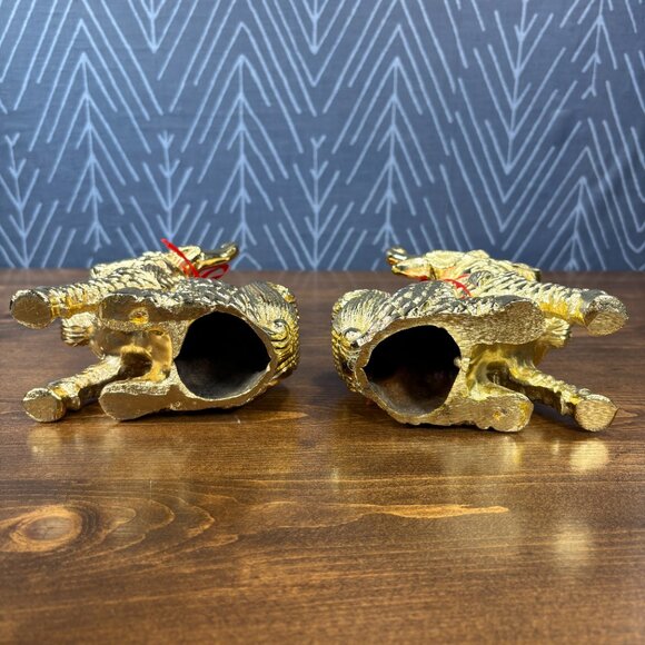 Gold Pixiu Statues Feng Shui Decor Pair of Chinese Dragon Lion Guardian Figures - Picture 8 of 14